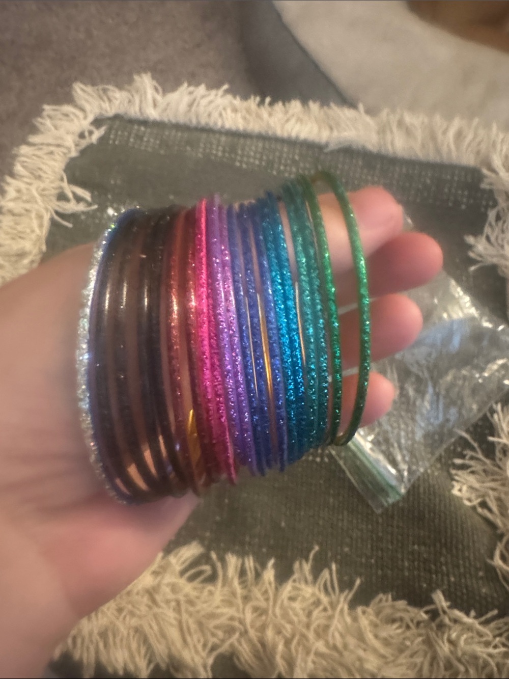 Set of Multicolored Glitter Bangle Bracelets